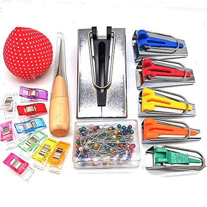 Fabric Bias Tape Maker Set of 19pcs Tools with Instruction (19 Count)