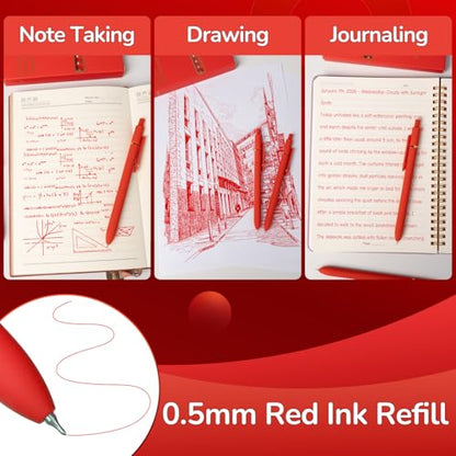 6 Pcs Red Ink Pens for Journaling 0.5mm Fine Point Red Gel Ink Pens (6 Count)
