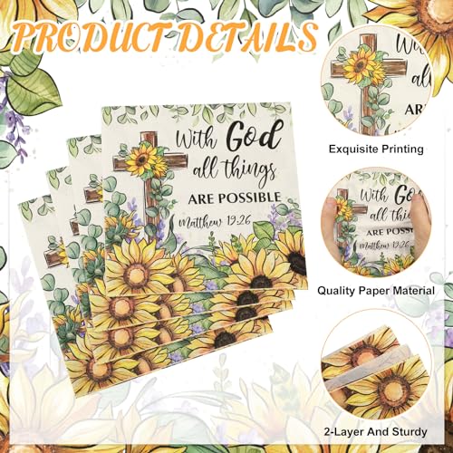 60 Pcs Sunflower Christian Cocktail Paper Napkins 6.5 x 6.5 Inches