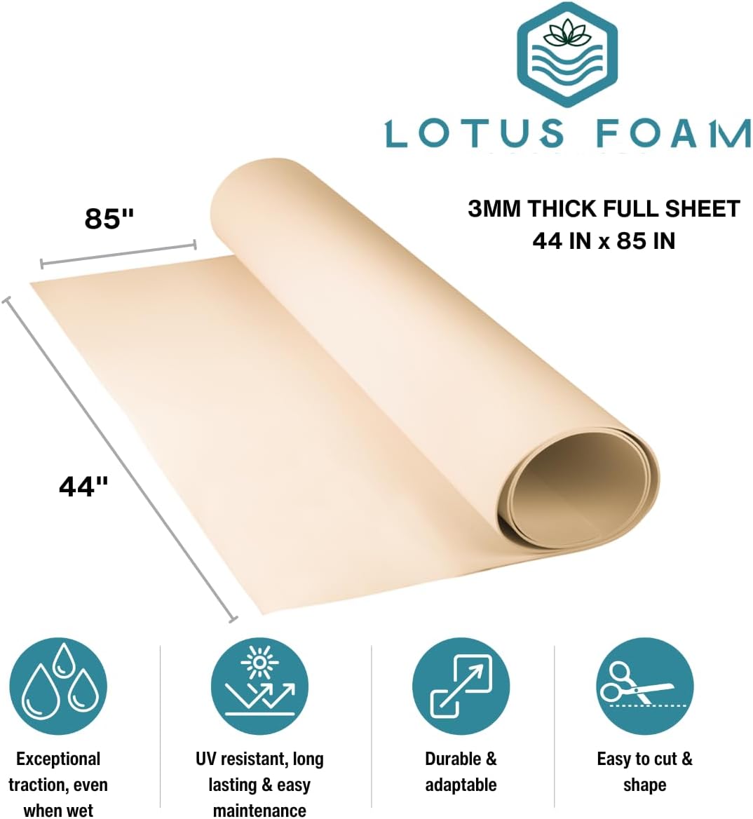 LotusFoam Large 3mm EVA Foam Sheet - 44"x 85" High Density Foam 130 kg/m3 for Cosplay, Costumes, Crafts, Flooring, Outdoor Use - 35 Colors (Beach Sand) - Beach Sand - Crafty Corner