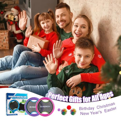 Bouncy Paddle Ball Game for Kids with 2 EVA Foam Trampoline Paddles and 4 Balls