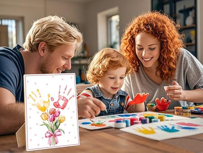Pink Flower Handprint Keepsake Making Wooden Sign with Stand 9x12