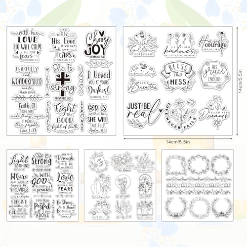 5 Sheets Bible Verse Clear Stamps Christian Jesus Silicone Transparent Stamps Greeting Words Border Stamp Cards for DIY Card Making Scrapbooking Embossing Album Decor (5 Count)