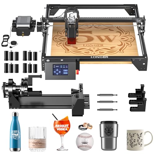 Laser Engraver Ray5 5000mW Engraver Machine with Air Assist Kit DIY CNC Laser Cutter Tool for Metal Glass Wood Working Area 15.7 "x15.7" with 4