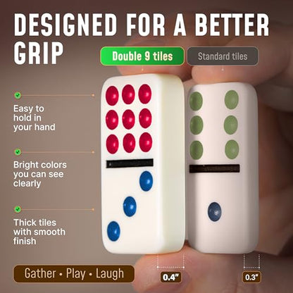 Double 9 Dominos Set for Adults and Kids with Colored Dots