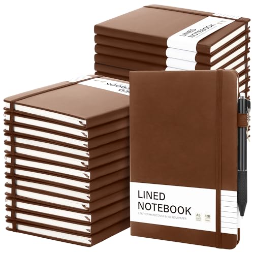 30 Set Lined Notebook Journals with Pens A5 Notebooks 100 GSM College Ruled Hardcover Notebook PU Leather Notepad with Pen Holder for Office School (60 Count)
