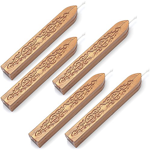 5Pcs Dark Golden Sealing Wax Sticks with Wicks for Wax Seal Stamp (5 Count)