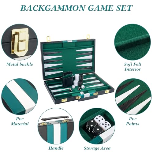 Backgammon Set 2 Players Classic Backgammon Sets for Adults Board Game with Black PU Leather Case Portable and Travel Backgammon Set