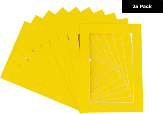5x7 Mat for 8.5x11 Frame - Precut Mat Board Acid-Free Show Kit with Backing Board, and Clear Bags Yellow 5x7 Photo Matte Made to Fit a 8.5x11 Picture Frame Matboard for Framing, Pack of 25 Mats