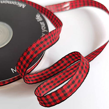 Red and Black Gingham Plaid Checked Ribbon 25 Yards Each Roll 100% Polyester (75 Foot)