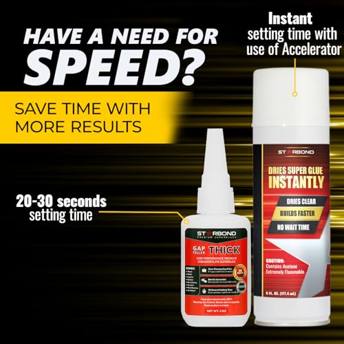 2 oz Thick CA Glue with 6 oz Aerosol Activator Bundle Premium Cyanoacrylate Super Glue for Mitre Joint Bonding (2 Ounce)