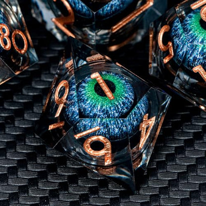 DND Dragons Eye Dice Liquid Core Blue Green Resin Sharp Edged Dice Set with Gift Box