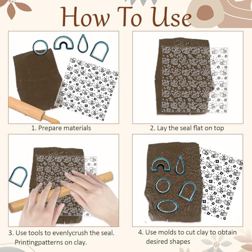 Cartoon Bees Pattern Polymer Clay Texture Sheet Seamless Flowers Pattern Silicone Texture Mat for Polymer Clay Making Earrings Jewelry DIY Crafts 5.5 × 5.5 Inch