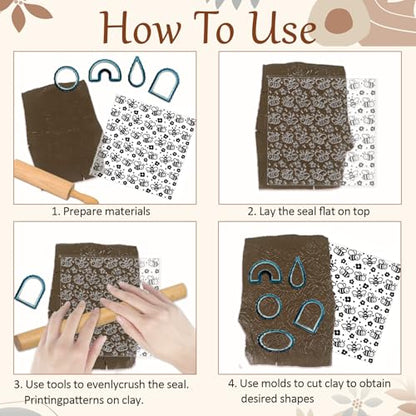 Cartoon Bees Pattern Polymer Clay Texture Sheet Seamless Flowers Pattern Silicone Texture Mat for Polymer Clay Making Earrings Jewelry DIY Crafts 5.5 × 5.5 Inch