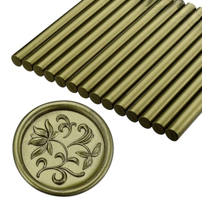 15Pcs Metallic Green Gold Sealing Wax Sticks for Wax Seal Stamp (15 Count)