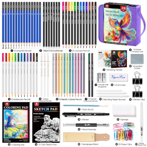 106 PCS Art Supplies Sketching Kit (106 Count)