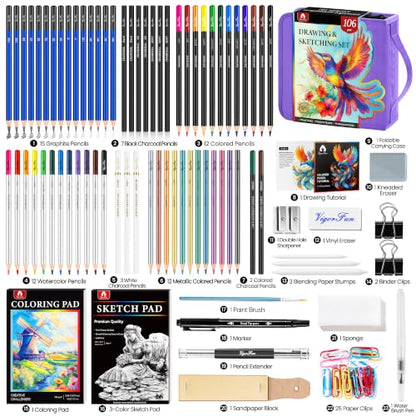 106 PCS Art Supplies Sketching Kit (106 Count)