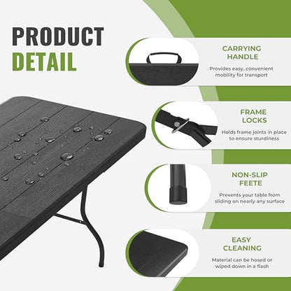 8Ft Plastic Folding Table Large Long Portable Picnic Banquet Black