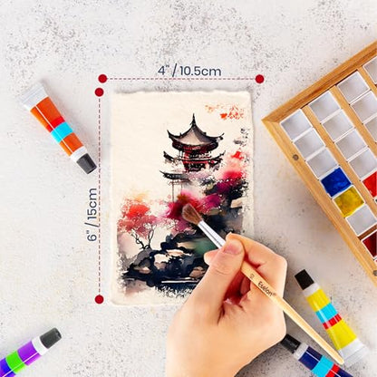 Thick Handmade Watercolor Paper with Deckled Edge (15 Count)