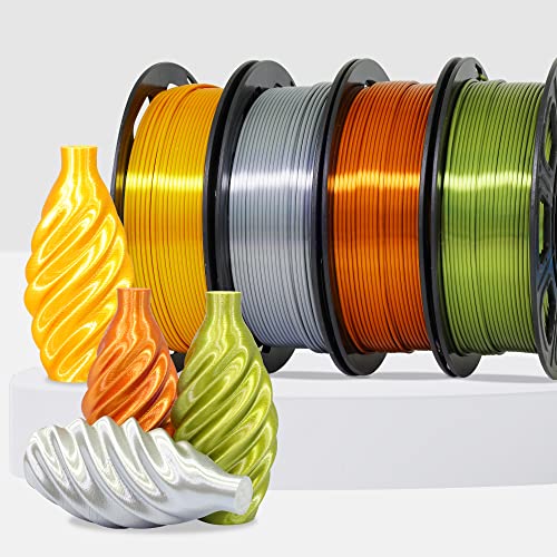 Silk Shiny PLA Filament 4 Metallic Colors 3D Printer Filament Bundle Pack (35.2 Ounce)