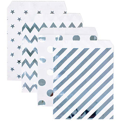 100 Pcs Silver Candy Buffet Bags Small Cookie Bags Polka Dot Paper Treat Bag for Wedding Birthday Party
