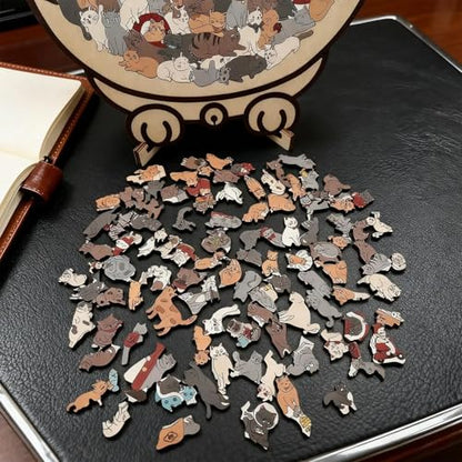 135 Piece Colored Cat Shaped Wooden Jigsaw Puzzle (135 Count)