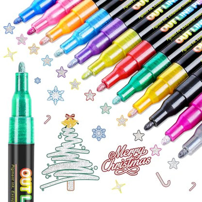 12 Colors Double Line Outline Markers (12 Count)