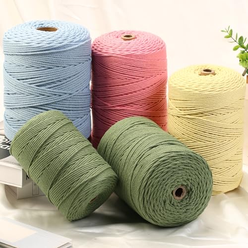 Macrame Cord 3mm x 546yards Natural Macrame Cotton Rope Colored Macrame Rope Soft Cotton Cord Macrame Supplies Craft Rope Macrame Yarn for Plant Hanger Wall Hanger Dreamcatcher