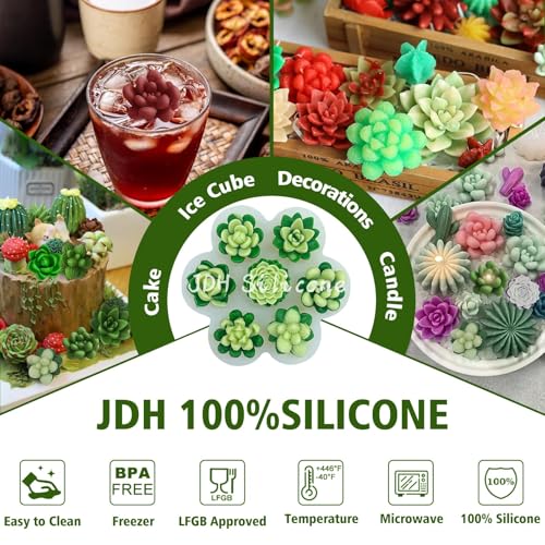 7 Cavity Succulent Candle Molds for Wax Soap Resin Fondant Baking Decor (7 Count)