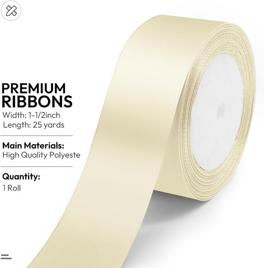 KMER LIFE Solid Color Ivory Satin Ribbon 1-1/2 Inches x 25 Yards, Beige Ribbons Perfect for Crafts, Wedding Decor, Bow Making, Sewing, Gift Package Wrapping and More - Crafty Corner