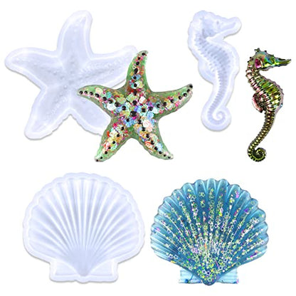 3PCS Marine Starfish Shell Hippocampus Resin Molds