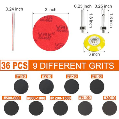36 PCS 3 Inch Hook and Loop Sanding Sponge Discs Set 180 to 3000 Grit (36 Count)