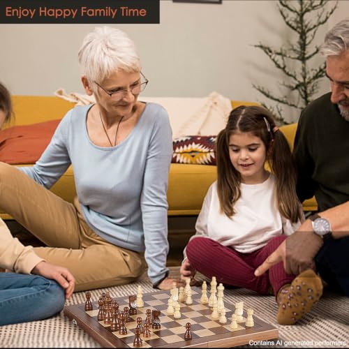 15 Inches Magnetic Wooden Chess Set with 2 Extra Queens