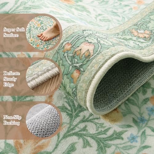 Boho Floral Washable Bathroom Runner Rugs 24 x 60 Non Slip (120 Sq Ft)