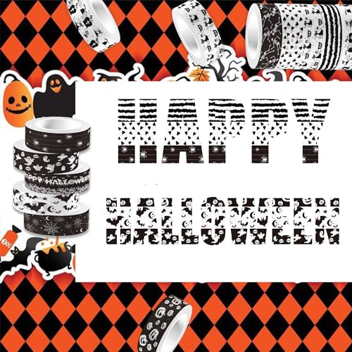 12 Pcs Halloween Washi Tape White and Black Halloween Masking Tape Ghosts Pumpkins Bats Pattern Decorative Paper Sticker for Halloween Party Holiday Scrapbook DIY Craft Gift Wrapping Handbook Sticker (12 Count)