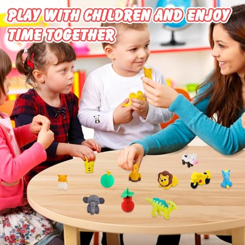 130Pcs Animal Erasers Kids Desk Pets Pencil Erasers 3D Puzzle Bulk Mini Animal Food Eraser Toys Fun Cute Eraser for Classroom Rewards (130 Count)