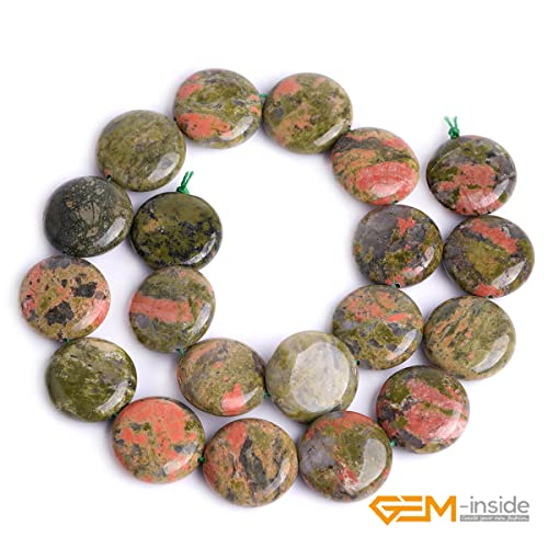 GEM Inside Natural 20mm Coin Green Unakite Gemstone Loose Beads Energy Stone Handmade Beads for Jewelry Making Jewelry Beading Supplies for Women