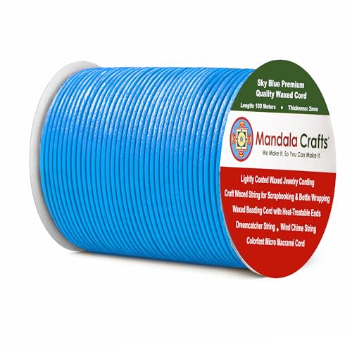 2mm Sky Blue Waxed Cord