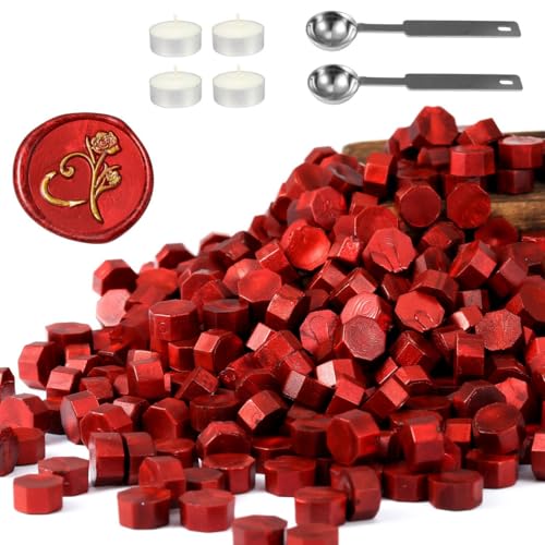 360 Pcs Antique Wine Red Sealing Wax Beads Set for Wax Seal Stamp with Candles and Melting Spoon (360 Count)