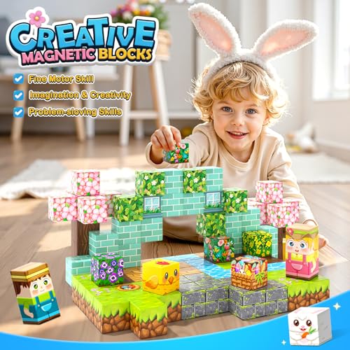 108PCS Magnetic Blocks Bunny Garden Magnet Building Toys for Kids Age 3+ (108 Count)