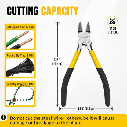 Wire Cutter 6.5 inch Cutting Pliers Diagonal Cutter Snipper 2 Pack