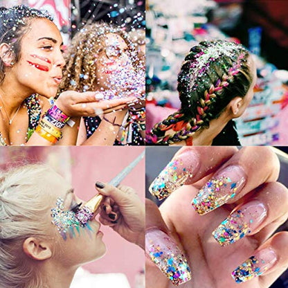 12 Colors Chunky Glitter Holographic Craft Glitter (12 Count)