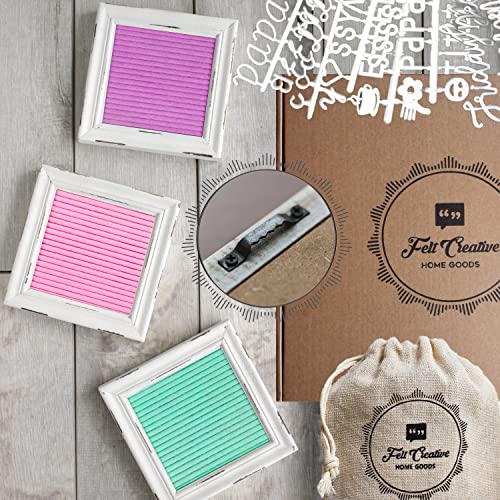 Mini Rustic Felt Letter Board Farmhouse Trio Changeable Message Boards by Felt Creative Home Goods Vintage Style Frames 3 Pack Bundle White Letter Set with Cursive Months Days