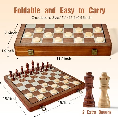 2 in 1 Magnetic Wooden Chess & Checkers Set