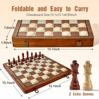 2 in 1 Magnetic Wooden Chess & Checkers Set