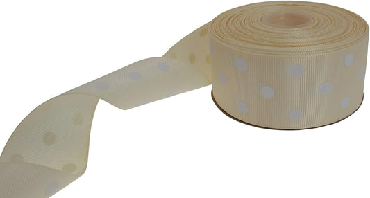 Polka Dot Grosgrain Ribbon 25 Yard Each Roll 100% Polyester (1/1-2", Beige) - Crafty Corner