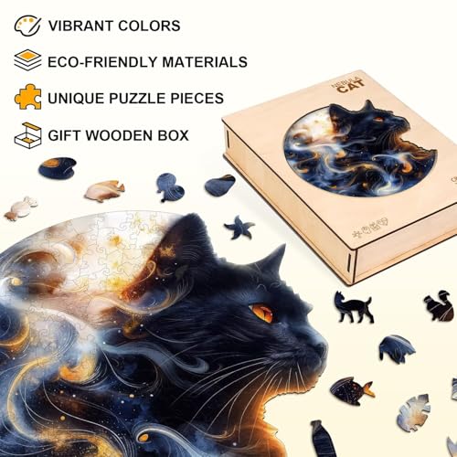 Black Cat Puzzles Adults Gifts for Women Men Wooden 95 Pieces 8.5 x 8.0in (95 Count)