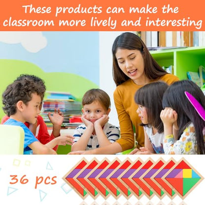 36 Pack Wooden Tangram Puzzles for Kids (36 Count)