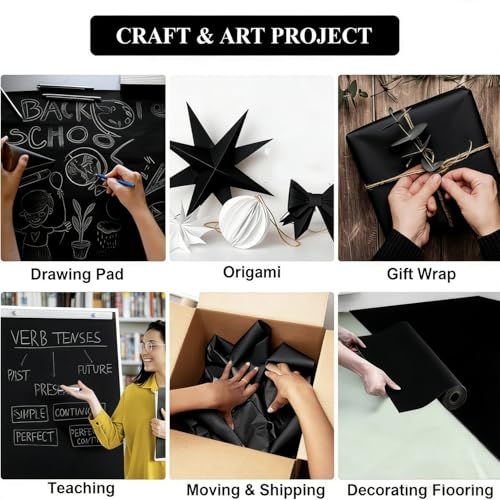 Black Wrapping Paper Roll 24"x 1200" Craft Packing Paper for Moving Shipping