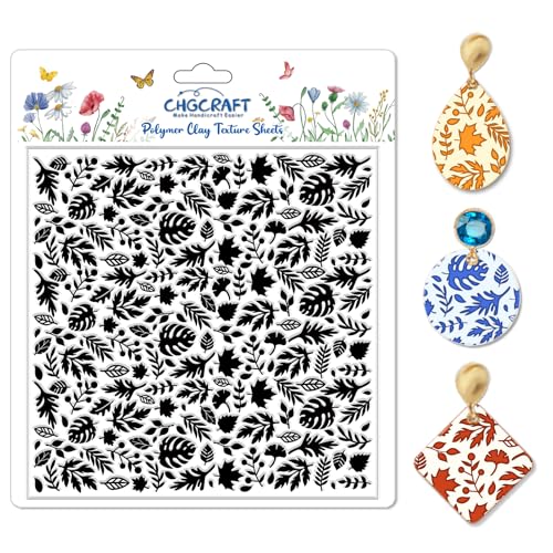 Autumn Leaves Pattern Polymer Clay Texture Sheet Plants and Maple Leaves Silicone Texture Mat for Polymer Clay Making Earrings Jewelry DIY Crafts 5.5 × 5.5 Inch